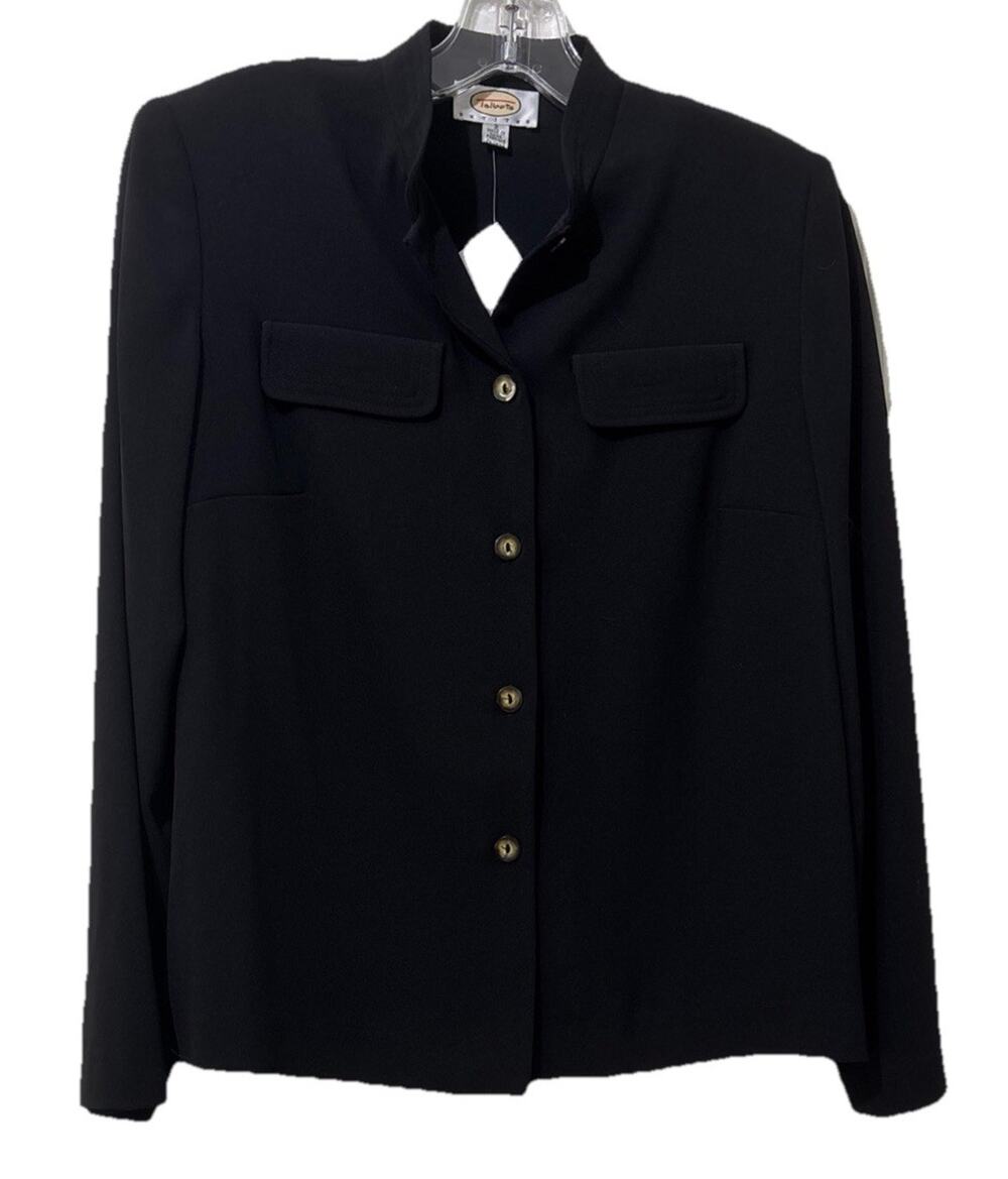 Talbots Petites Black Blazer Mandarin Collar Flap Pockets Size 2P Button Up Top